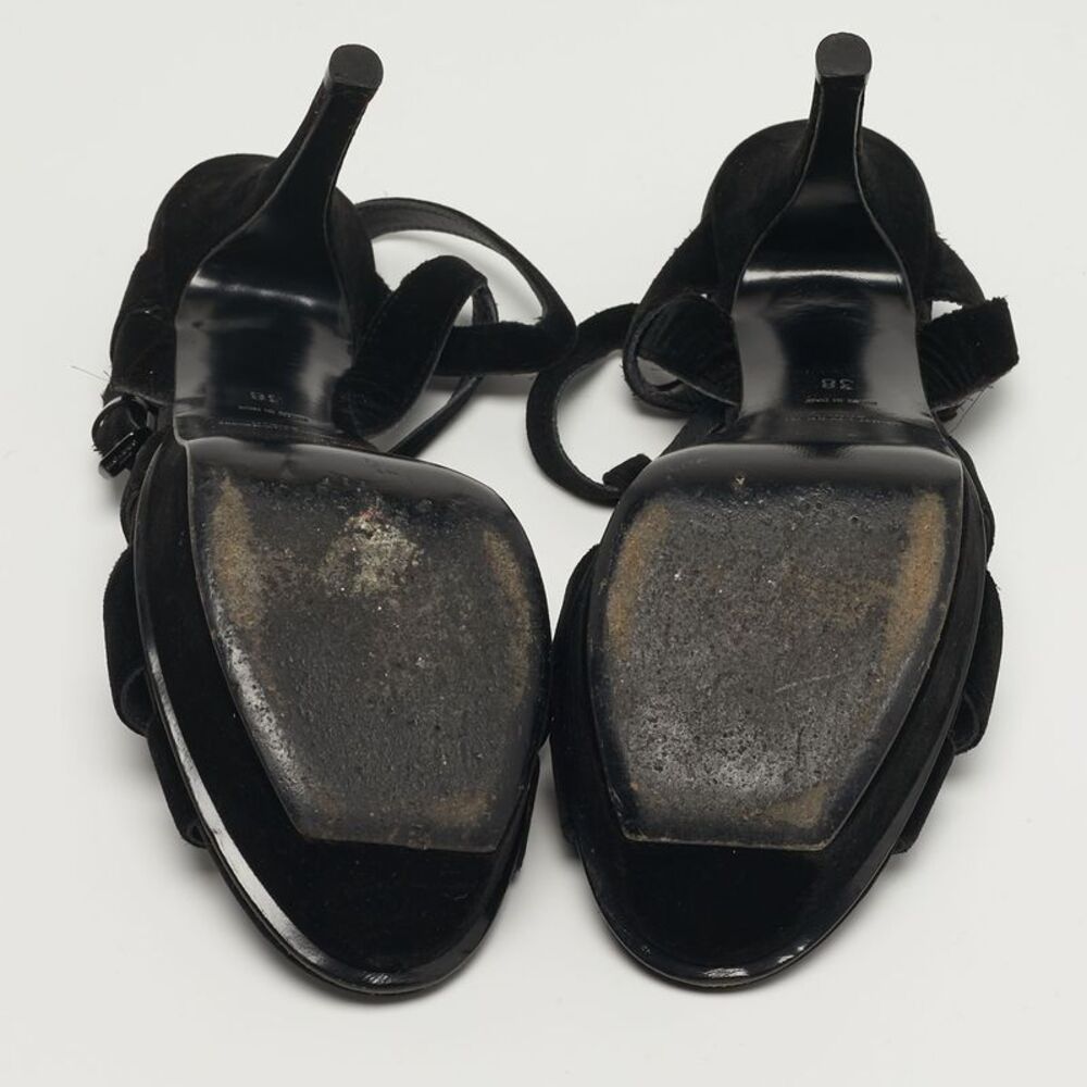 Saint Laurent Tribute Size 38 Black Velvet Platform Sandals - Picture 6 of 7